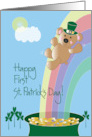 First St. Patrick’s Day, Bear with Leprechaun Hat on Rainbow card