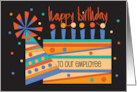 Hand Lettered Birthday for Employee Birthday Cake and Party Hat card