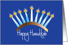 Happy Hanukkah, Menorah with Blue and White Candles card