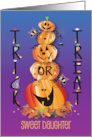 Halloween Daughter Trick or Treat Stacked Jack O’ Lanterns and Candy card