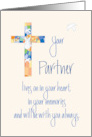 Sympathy in Loss of Partner with Stained Glass Cross card