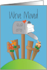 Hand Lettered We’ve Moved Announcement Mailbox Fence and Flowers card