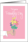 Friendship Day, With Colorful Bouquet Offered in Hand card