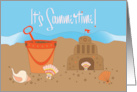 Hand Lettered It’s Summertime Sand Bucket and Sand Castle with Shells card