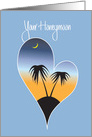 Honeymoon Wishes Palm Tree Silhouette, Heart & Hand Lettering card