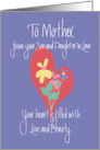 Mother’s Day for Mother from Son & Daughter in Law, Floral Heart card