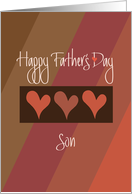 Father’s Day to Son, Trio of Hearts & Diagonal Color Stripes card
