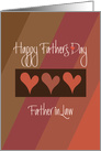 Father’s Day to Father in Law, Heart Trio on Earthtone Diagonals card