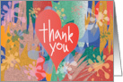 Hand Lettered Thank You to Teacher Red Heart and Colorful Painting card