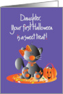 First Halloween for Daughter Black Kitty in Orange Polka Dot Bow card