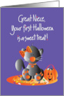 First Halloween for Great Niece Black Kitty with Sweet Treat Candy card