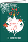 Hand Lettered Christmas for Cousin & Family, Decorated Ornament card