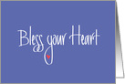 Bless your Heart, Thank You, Hand lettering & Heart on Lavender card