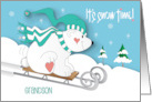 Hand Lettered Christmas Grandson It’s Snow Time White Bear Sledding card