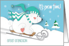 Hand Lettered Christmas Great Grandson Bear Sledding Down Snow card