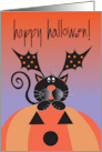 Hand Lettered Halloween with Black Cat in Pumpkin with Bat Ears card