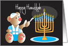 Hanukkah for Kids, Bear Lighting Menorah Candles & Hand Lettering card