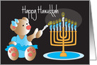 Hanukkah for Kids, Bear in Bow Lighting Menorah Candles card