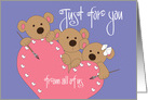 Valentines from all of us, Trio of Bears Painting Pink Heart card