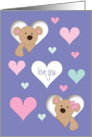 Valentine with Two Bears Peeking Out From Hearts Love You Hearts card