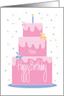 Birthday for Niece, Layered Pink Floral Cake with Confetti card