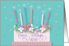 Hand Lettered Birthday for Mother Floral Birthday Cake with Candles card