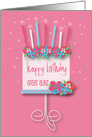 Hand Lettered Birthday for Great Aunt, Floral Birthday Cake & Candles card