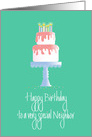 Birthday to very special Neighbor, Cake on Cake Platter card