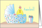 Congratulations on new Bird, Bassinette with Baby Bird card