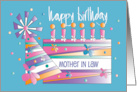 Hand Lettered Birthday for Mother in Law Birthday Cake and Party Hat card