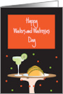 Waiters and Waitresses Day with Tray Filled with Margarita and Tacos card