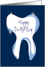 Happy Dentist Day, Gleaming White Tooth with Sparkles on Blue card