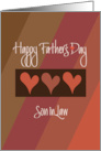 Father’s Day for Son in Law, Trio of Hearts on Diagonal Stripes card