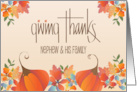 Thanksgiving for Nephew & Family, Floral Pumpkins & Fall Leaves card
