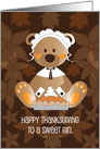 Thanksgiving for Sweet Girl, Pilgrim Bear in Bonnet with Pumpkin Pie card