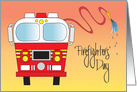 Hand Lettered Firefighters’ Day, with Fire Truck, Fire Hose & Water card