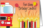 Birthday for Firefighter, 4 Alarm Fire Truck, Candles & Balloons card