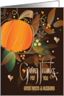 Giving Thanks Thanksgiving Great Niece and Husband Leaves and Pumpkin card
