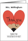 Hand Lettered Thank you for Teacher Pencil Heart with Custom Name card