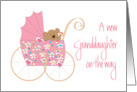 New Granddaughter on the Way, Bear in Pink Floral Stroller card