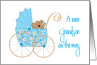 New Grandson on the Way, Bear in Blue Floral Stroller card