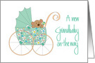New Grandbaby on the Way, Bear in Mint Green Floral Stroller card