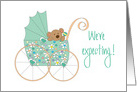 We’re expecting Announcement, Bear in Mint Green Floral Stroller card