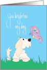 You Brighten my Day, Dog Befriending Swirling Colorful Butterfly card