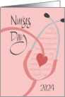 Hand Lettered Nurses Day 2024 Pink Stethoscope with Characteristics card