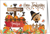 Hand Lettered Grandson Pilgrim Bear Thanksgiving Pumpkin Patch card