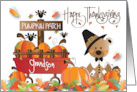 Hand Lettered Grandson Pilgrim Bear Thanksgiving Pumpkin Patch card