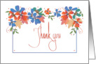 Hand Lettered Thank you with Colorful Floral Canopy and Blue Border card