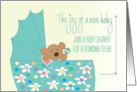 Invitation for Grandma to Be Baby Shower Bear in Floral Bassinette card