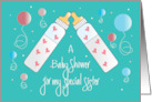 Baby Shower Invitation for Sister Toasting Baby Bottles & Balloons card
